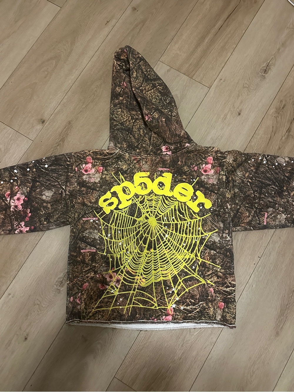 Kids Hooded Sweatshirt with Bright Yellow Spider Web Graphic